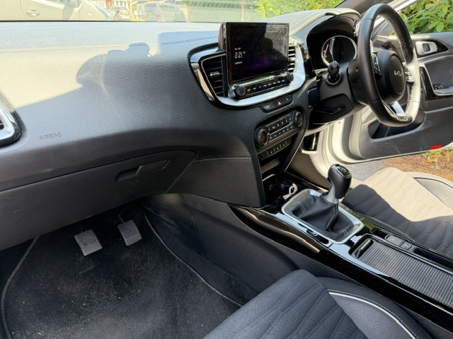 Passenger-side dashboard view of training car